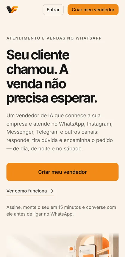 A mesma página do Venda Fácil no celular
