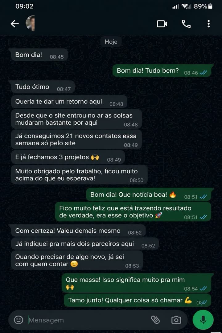 Cliente relatando 21 contatos novos em 1 semana